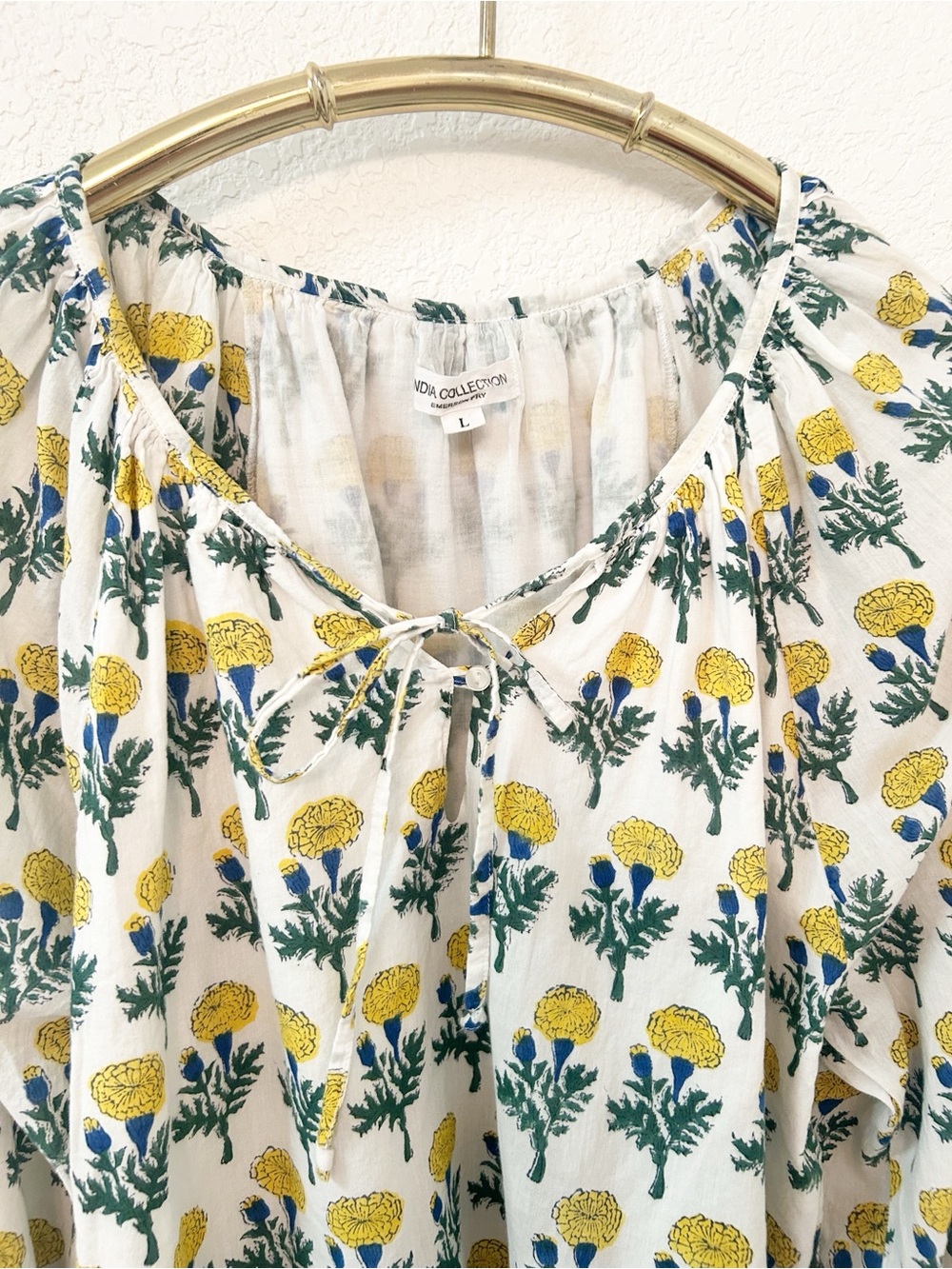 EMERSON FRY India Collection The Lucy Puff Sleeve Keyhole Blouse in White SZ: L - Picture 14 of 16